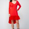 Rochie din țesătură de tricot cu mâneci și volan din tull