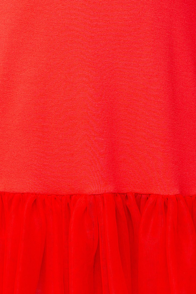 Rochie din țesătură de tricot cu mâneci și volan din tull