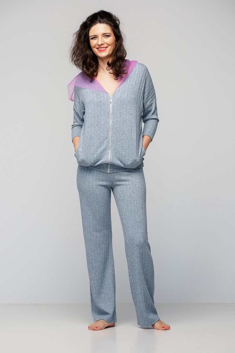 Bluza si pantalon din jerseu cu glugă din tull