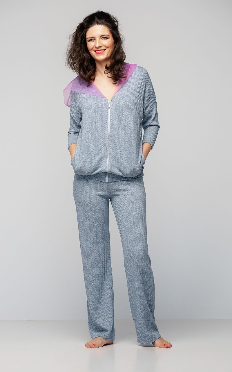 Bluza si pantalon din jerseu cu glugă din tull